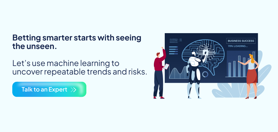 People interacting with a robot and a brain graphic, demonstrating machine learning uncovering betting trends and risks—7 pillars, artificial intelligence, Machine learning, sports betting app