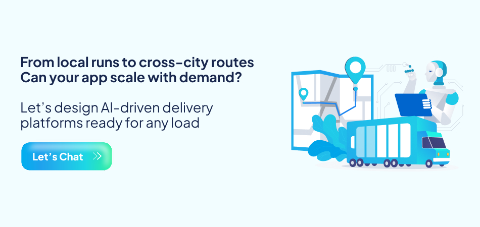 AI-driven delivery platform concept with a truck, route map, and robot optimizing cross-city logistics - 7pillars