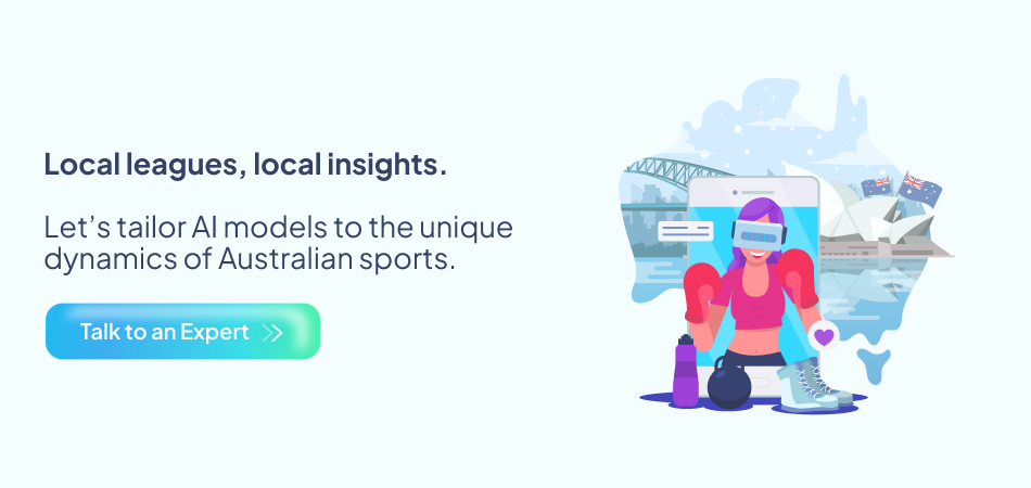 Illustration of an Australian map with a robot, showing tailored AI technology for local sports insights—7pillars, Artificial Intelligence, and Sports Betting app.