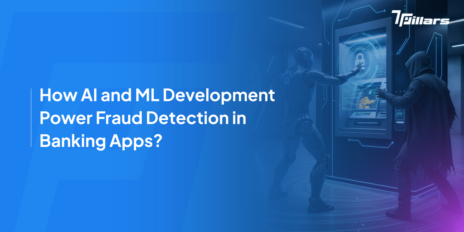 Robot preventing cyberattack on smart ATM, representing AI fraud detection -7Pillars.