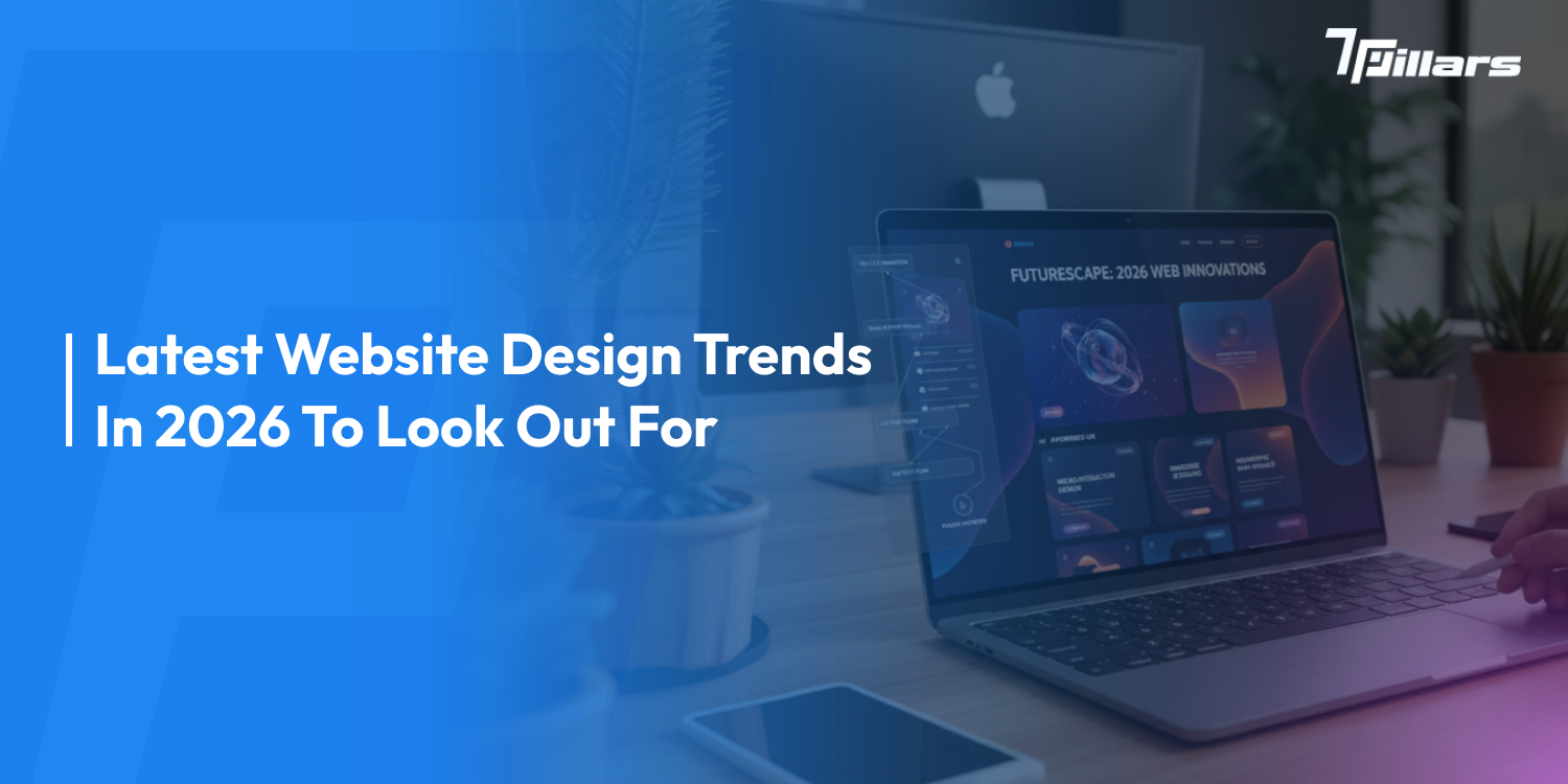 Website design trends futuristic laptop interface - 7Pillars.