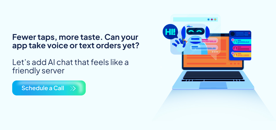 Person using a smartphone with a chatbot, illustrating an AI chat for voice and text orders—7pillars, AI Technology, artificial intelligence, and food delivery app.