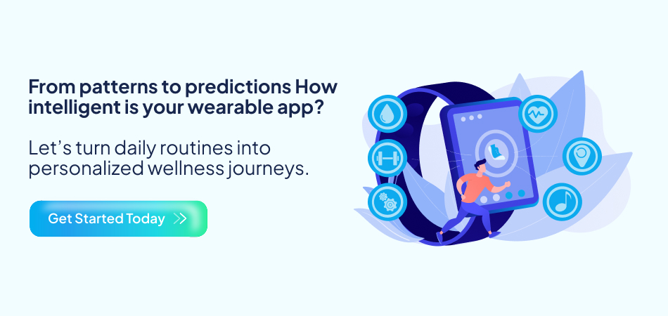 Illustration of a large smartwatch with icons, representing how AI technology turns daily routines into personalized wellness journeys by analyzing patterns for predictions—7 pillars, ai technology, wearable device technology