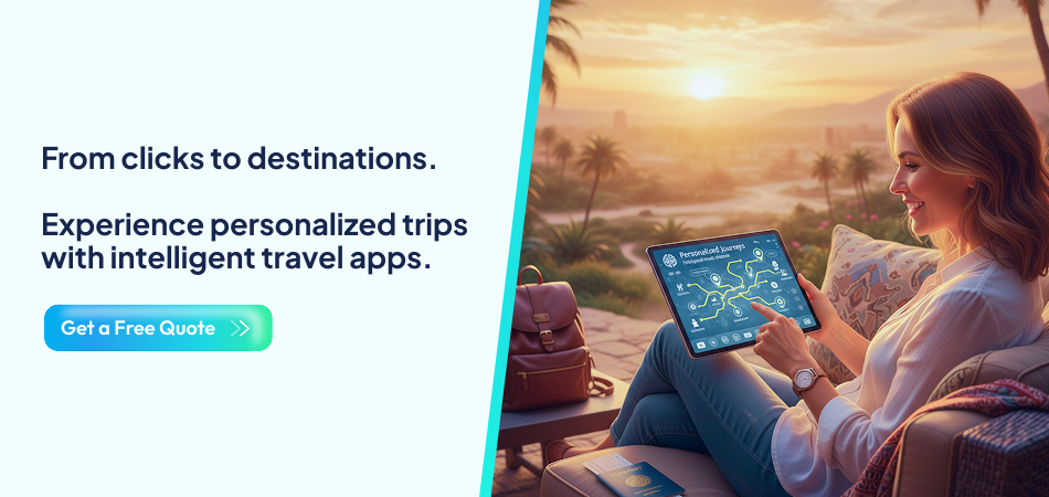 Traveller using an travel app powered by AI to plan Trip- 7 Pillars