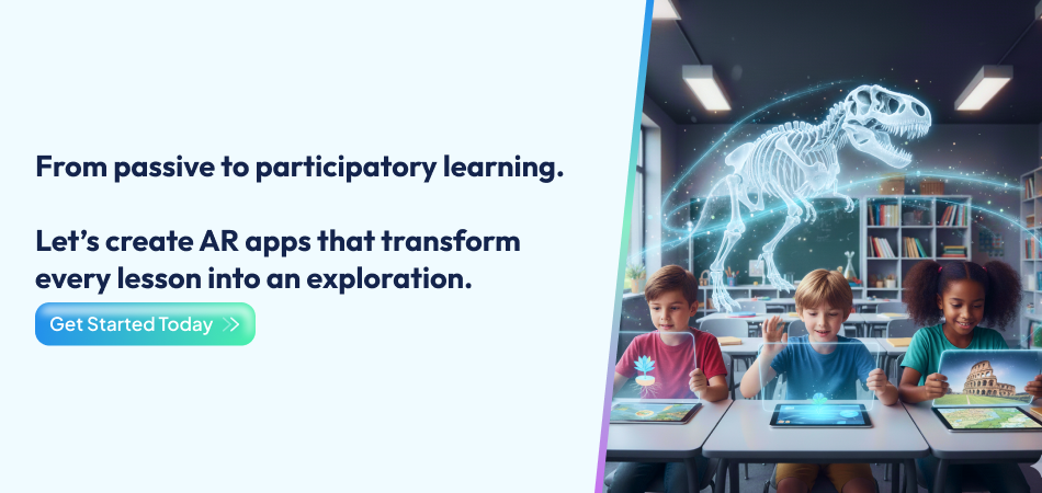 Students using AR learning apps for immersive and participatory classroom experiences -7Pillars.