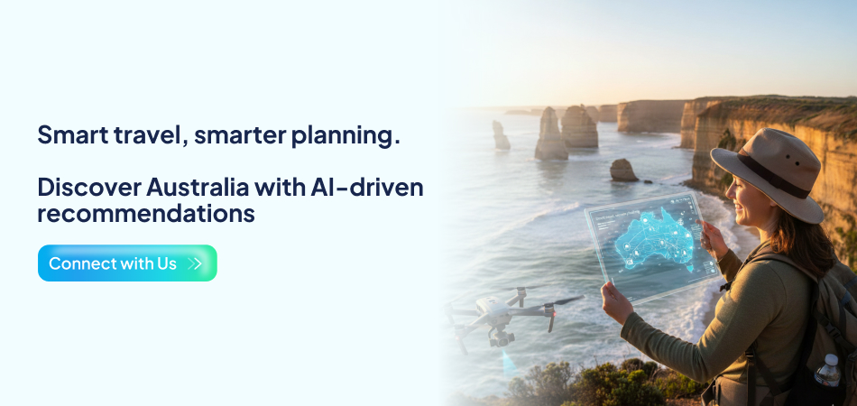 Traveller exploring destinations using AI driven map and digital travel insights- 7 Pillars.