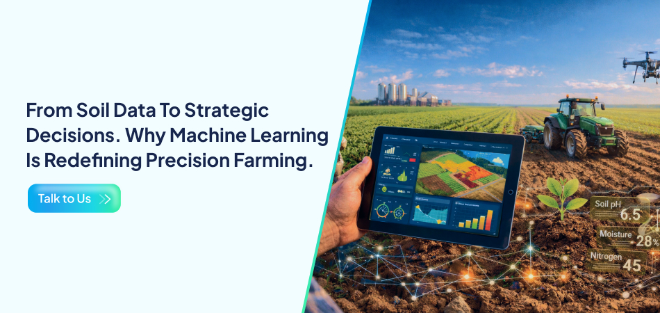 Precision farming data dashboard with tractor and drone.