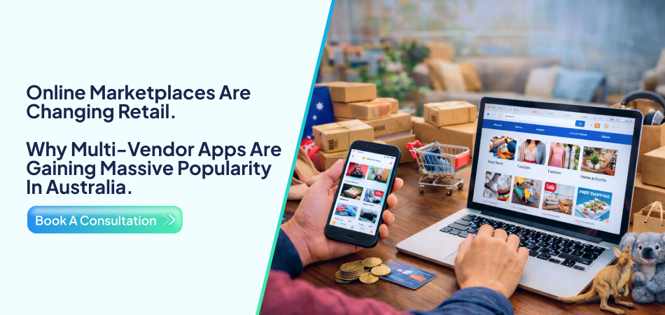 Online marketplace mobile app and website interface showing multi-vendor shopping experience driving retail growth in Australia - 7 Pillars