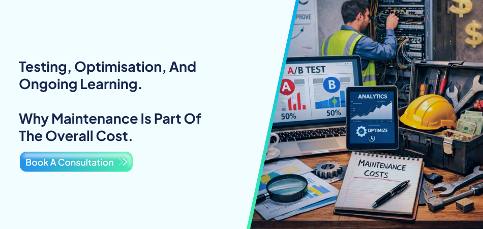 AI app development cost including testing, optimisation, and ongoing maintenance expenses