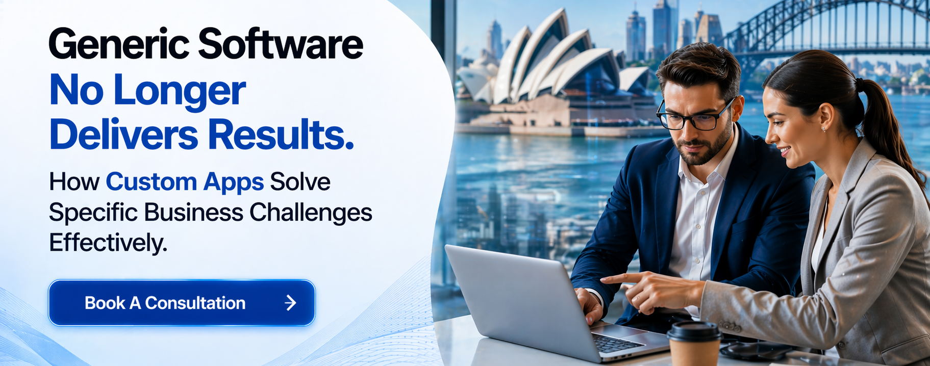 Business professionals discussing custom software.