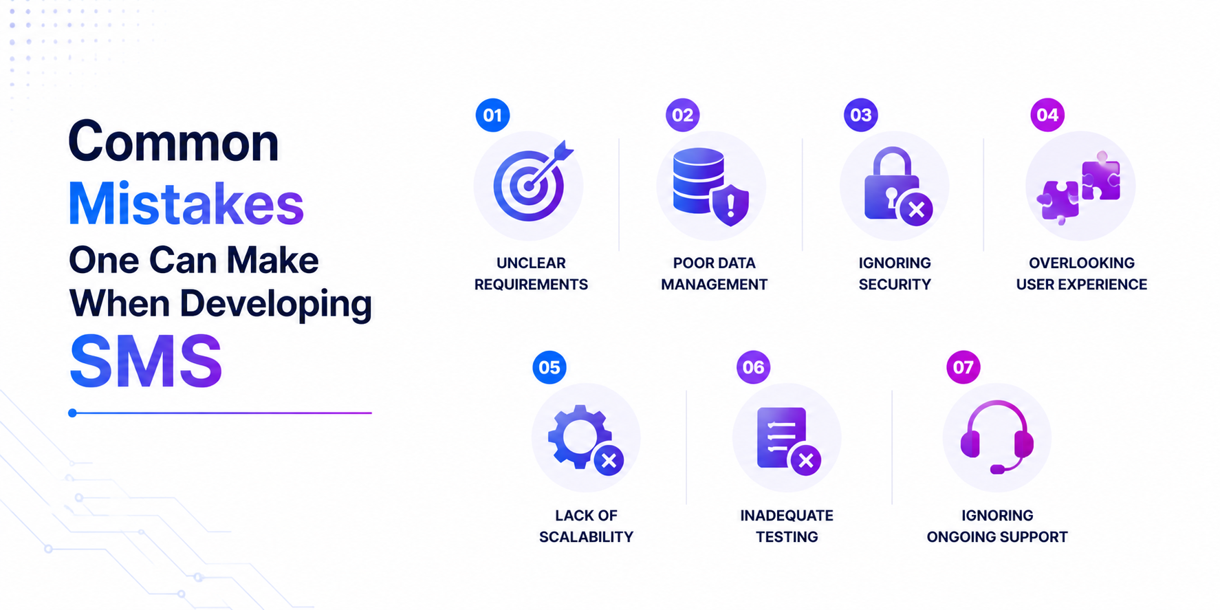 Common SMS development mistakes infographic